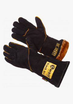 Track Black Zima Краги из спилка черного цвета с широким раструбом, утеплитель мех-мутон