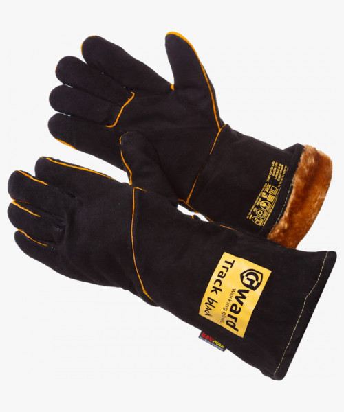 Track Black Zima Краги из спилка черного цвета с широким раструбом, утеплитель мех-мутон