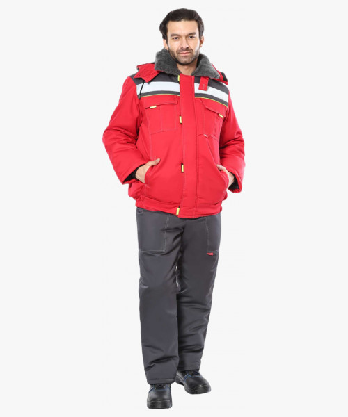 Куртка СИРИУС-ФАВОРИТ мех. ворот, красная с серым и лимонным кантом и СОП