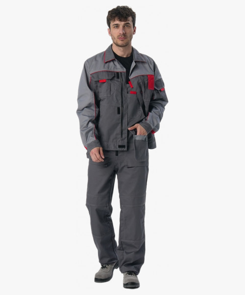 Костюм Драга-2 (тк.Смесовая МВО,240) п/к, т.серый/св.серый/красный