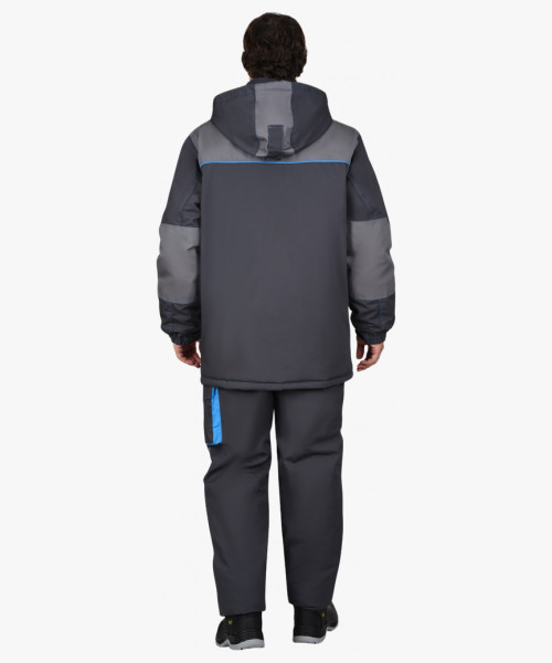 Костюм СИРИУС-ДВИН зимний, куртка удл., п/к т.серый со ср.серым и голубой отделкой