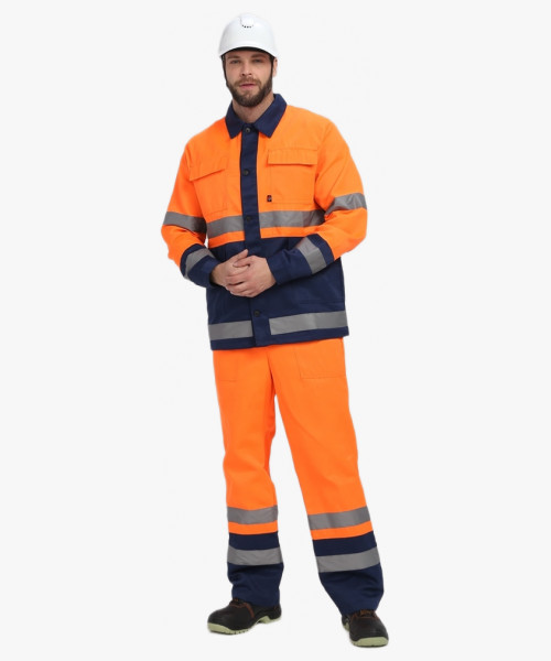 Костюм для дорожника (тк.Смесовая,210) п/к, оранжевый/т.синий
