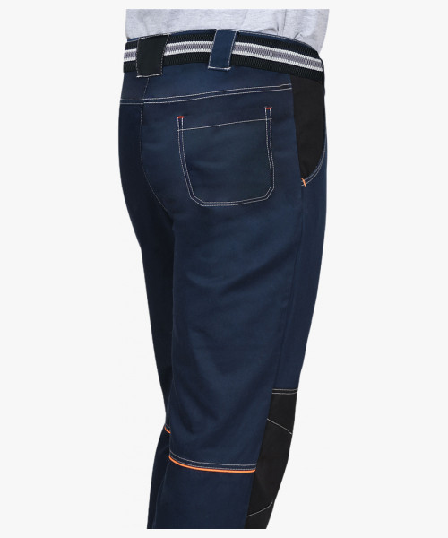 Брюки СИРИУС-ШАТЛ-РОСС с ремнем синие с черным, 80% х/б, пл. 260 г/кв.м