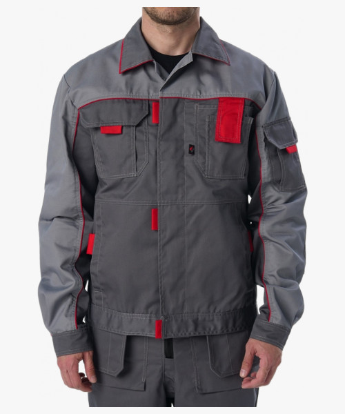 Костюм Драга-1 (тк.Смесовая МВО,240) брюки, т.серый/св.серый/красный