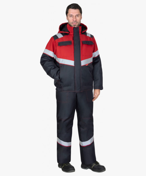 Костюм СИРИУС-НАВИГАТОР-1М зимний, куртка кор., п/к, тёмно-серый с красным и СОП