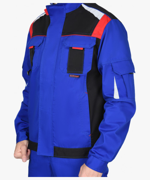 Костюм СИРИУС-СТАН куртка, п/к васильковый с красной и черной отделкой