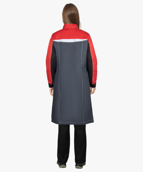 Халат СИРИУС-ФАВОРИТ-МЕГА женский, тёмно-серый с черным и красной отделкой