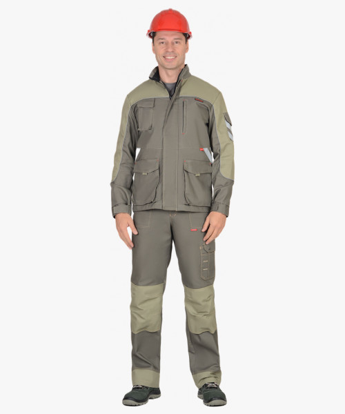 Костюм СИРИУС-ВЕСТ-ВОРК куртка дл, п/к т.оливковый со св.оливковым пл. 275 г/кв.м