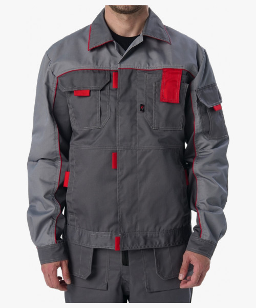 Костюм Союз-Профессионал-1 (тк.Балтекс,240) брюки, т.серый/св.серый/красный