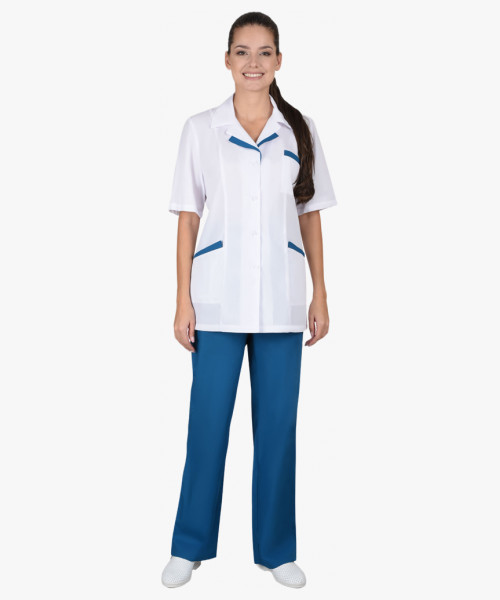 Костюм СИРИУС-ЛИЗА женский белый с тёмно-бирюзовым (СТ)