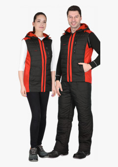 Жилет СИРИУС-УРБАН утеплённый с капюшоном черный с красным