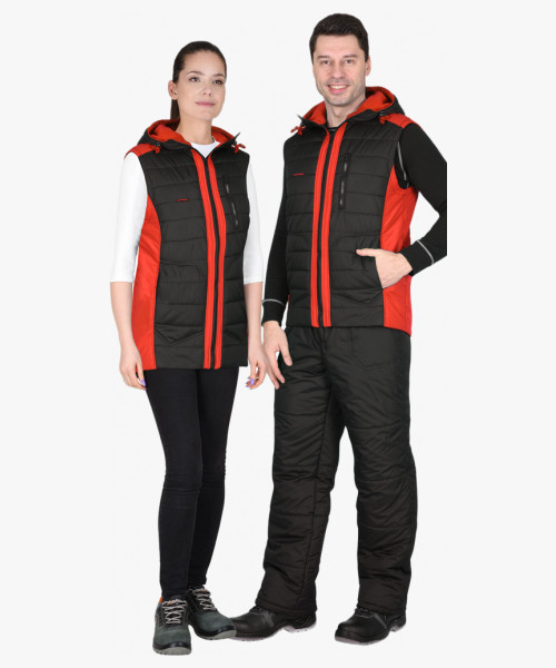 Жилет СИРИУС-УРБАН утеплённый с капюшоном черный с красным