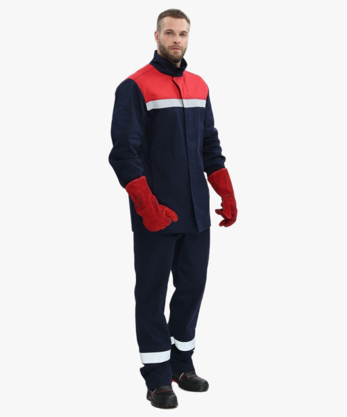 Костюм сварщика Велд-СОП 1 кл.защиты (тк.Хлопок-ОП,350) брюки, т.синий/красный