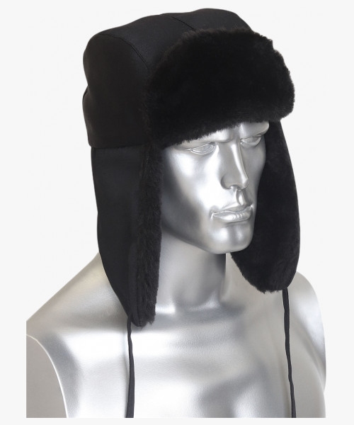 Шапка-ушанка ЛЮКС черная (тк. смесовая)