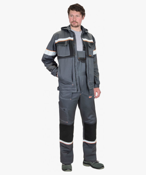 Костюм СИРИУС-РОДОС куртка, полукомбинезон, темно-серый с черным