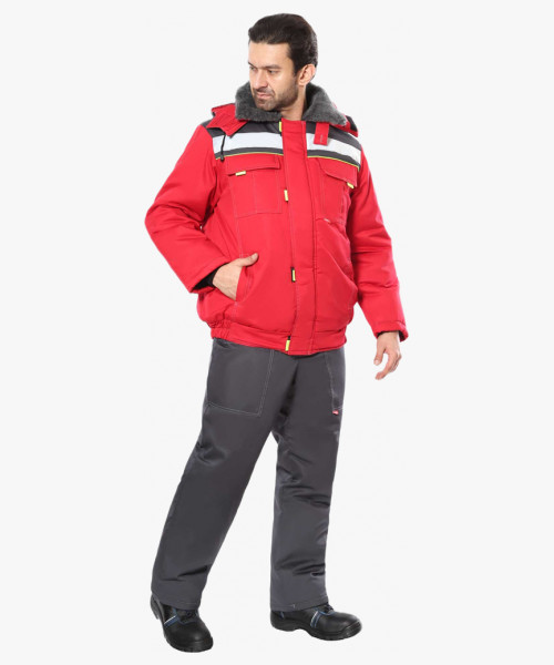 Куртка СИРИУС-ФАВОРИТ мех. ворот, красная с серым и лимонным кантом и СОП