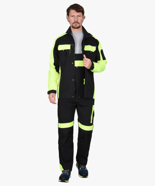 Костюм СИРИУС-ОНИКС куртка, п/к черный с лимонным