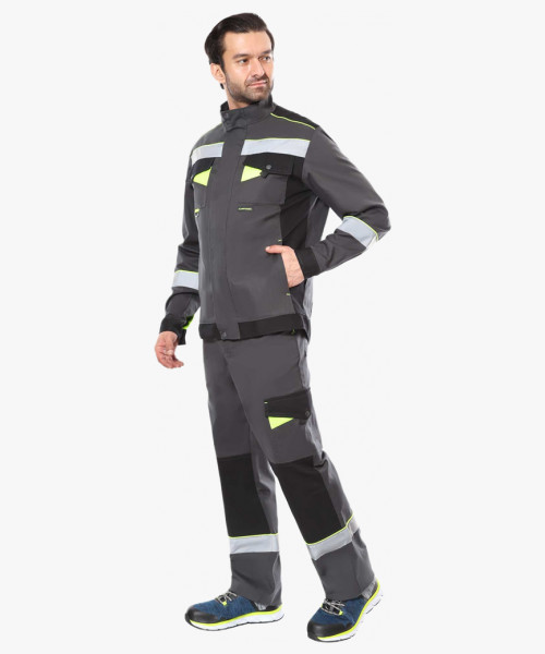 Костюм СИРИУС-ХОВАРД-РОСС куртка и полукомбинезон, т.серый с черным и лимонным кантом, СОП 50мм