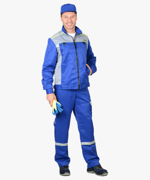 Костюм СИРИУС-ПРАКТИК куртка, п/к васильковый со св.серым