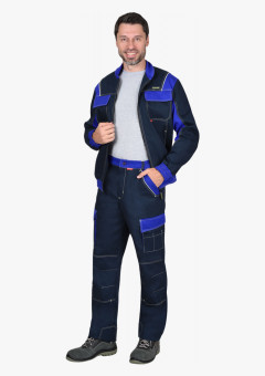Костюм СИРИУС-КАРАТ-РОСС куртка, брюки темно-синий с васильковым, 80% х/б, пл. 260 г/кв.м