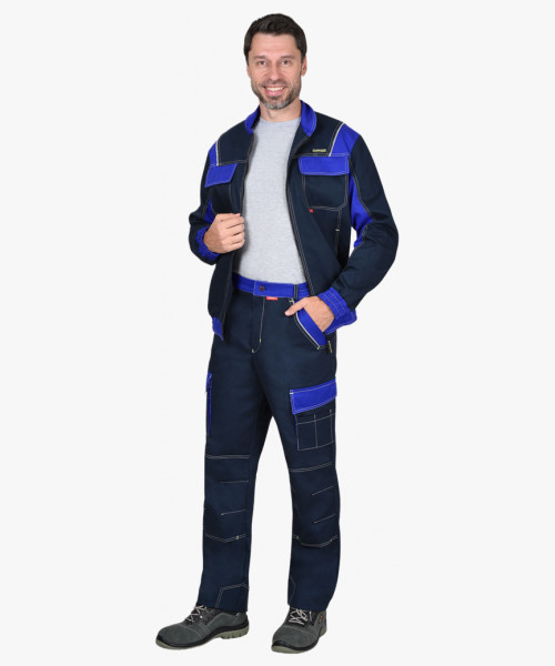 Костюм СИРИУС-КАРАТ-РОСС куртка, брюки темно-синий с васильковым, 80% х/б, пл. 260 г/кв.м