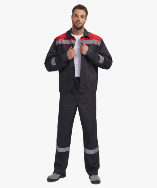 Костюм Лигор-1 Премиум СОП (тк.Смесовая,240) брюки, т.серый/красный