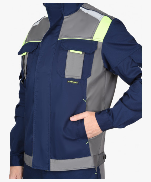 Куртка СИРИУС-СТАН синяя со средне-серым и лимонной отделкой