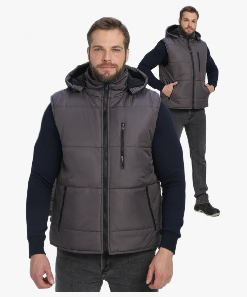 Жилет утепленный с капюшоном Респект (тк.Таслан), т.серый