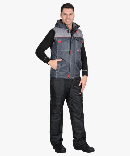 Жилет СИРИУС-ФАВОРИТ с капюшоном темно-серый с серым