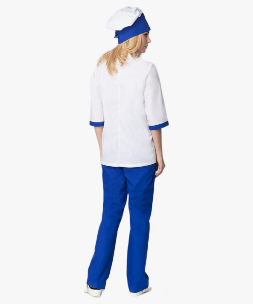 Костюм женский повара Гастроном (тк.ТиСи), белый/васильковый