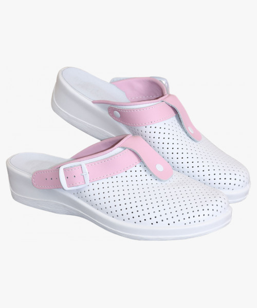 Туфли Сабо КОМФОРТ белые с розовым нат.кожа