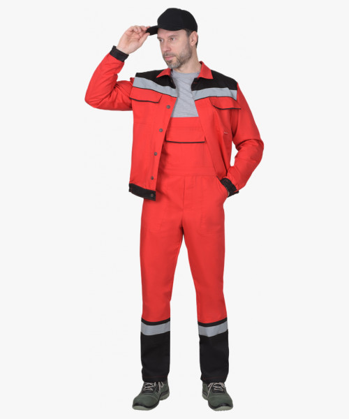 Костюм СИРИУС-МАСТЕР летний: куртка, полукомбинезон, красный с чёрной отделкой