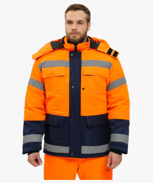 Костюм зимний для дорожника Ультра (тк.Смесовая,210) п/к, оранжевый/т.синий
