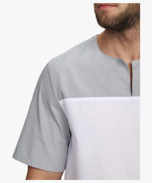 Мужской костюм Стоматолог (ткань ТиСи), серый/белый