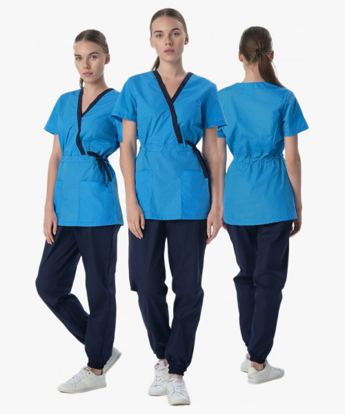 Костюм женский Симпл-001 (тк.Смесовая,120) MedLine, т.синий/ярко-голубой