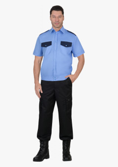 Рубашка Охранника на резинке, короткий рукав, голубая с темно-синим