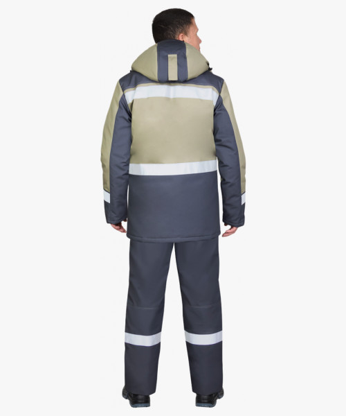 Костюм СИРИУС-ПАРИТЕТ зимний, куртка дл., брюки, тёмно-серый со светло-оливковым и СОП