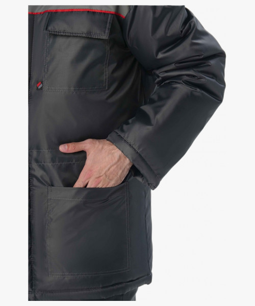 Костюм зимний Труженик-Ультра-2 (тк.Оксфорд) п/к, т.серый/красный