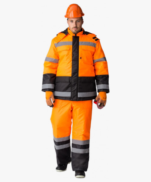 Костюм зимний для дорожника (тк.Оксфорд) брюки, оранжевый/черный