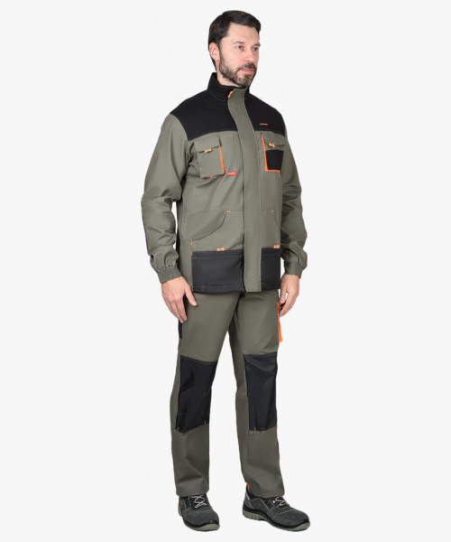 Костюм СИРИУС-МАНХЕТТЕН куртка дл., п/к олив. с оранж. и чер. тк. мех. стрейч 260 г/кв.м