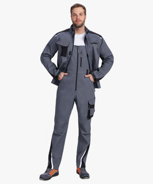 Полукомбинезон ProfLineLeader (тк.Хлопок/Спандекс,260), серый/черный