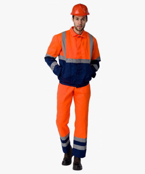 Костюм для дорожника с укороченной курткой (тк.Смесовая,210) п/к, оранжевый/т.синий