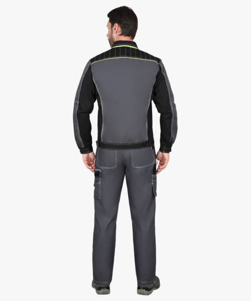 Костюм СИРИУС-ПРЕСТИЖ-Л куртка, брюки, темно-серый с черным и лимонным кантом