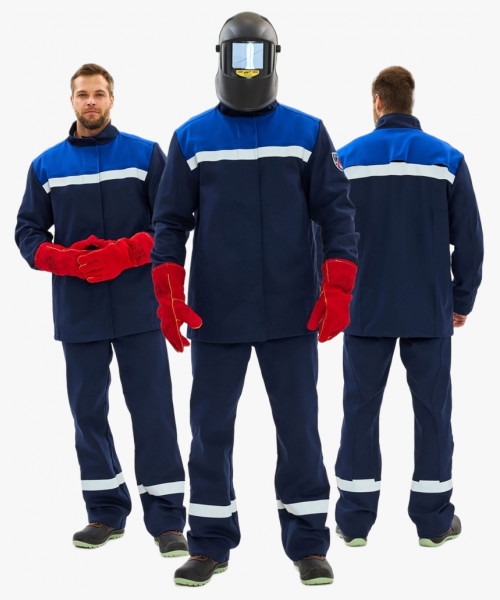 Костюм сварщика Велд-СОП 2 кл.защиты (тк.Хлопок-ОП,350) брюки, т.синий/васильковый
