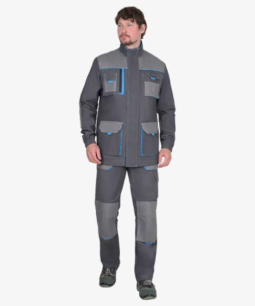 Костюм СИРИУС-ДВИН куртк. , брюки т.серый со ср.серым и голубой отделкой пл. 275 г/кв.м