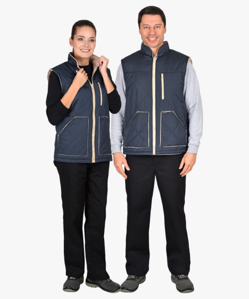 Жилет СИРИУС-ЕВРОПА удлиненный (на подкладке флис) сине-серый