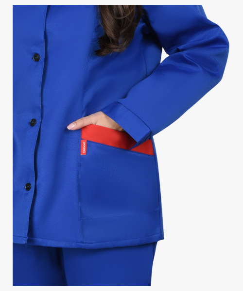 Костюм СИРИУС-ЗОЛУШКА женский, куртка, брюки, васильковый с красной отделкой