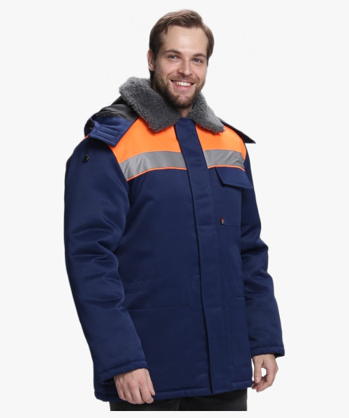 Куртка зимняя для бригадира NEW (тк.Смесовая,210), т.синий/оранжевый