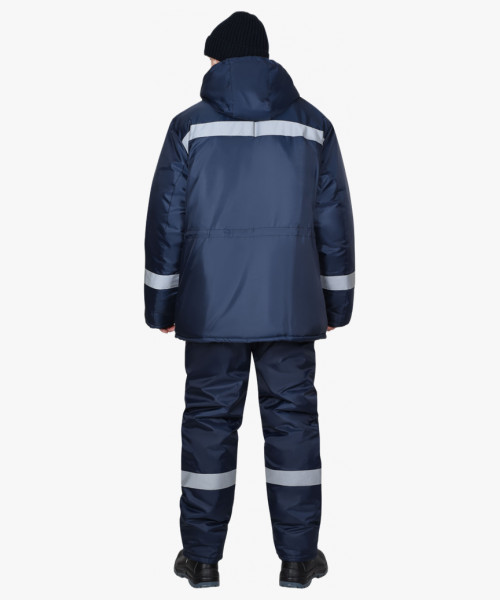 Куртка СИРИУС-БРИГАДИР зимняя, синяя с СОП, мех. ворот, капюшон (утеплитель 600 гр)