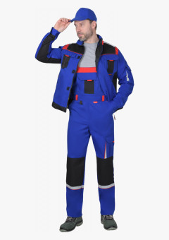 Костюм СИРИУС-СТАН куртка, п/к васильковый с красной и черной отделкой